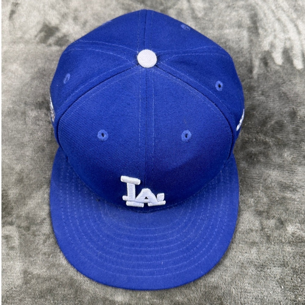 New Era 59FIFTY Los Angeles Dodgers 2018 World Series Patch Hat Blue Size 7 3/8 - Picture 3 of 8